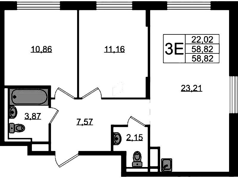 2-комнатная квартира 58.82 м², 2/12 эт., ЖК «Новые Лаврики»
